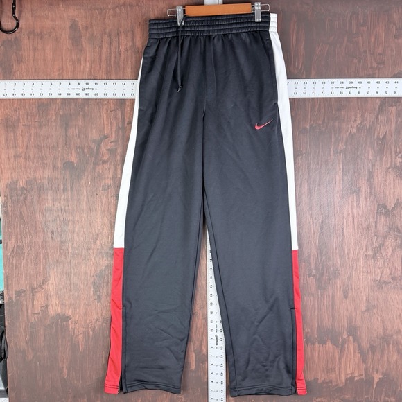 Nike Other - Nike Pants Swoosh Dri Fit Stretch Drawstring Zipped Ankle Black Red Men's Medium